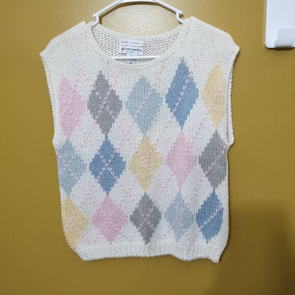 VTG 80s Currants by Jeri-Jo Hand Loomed Pastel Argyle Sweater Vest S Preppy - Picture 1 of 5